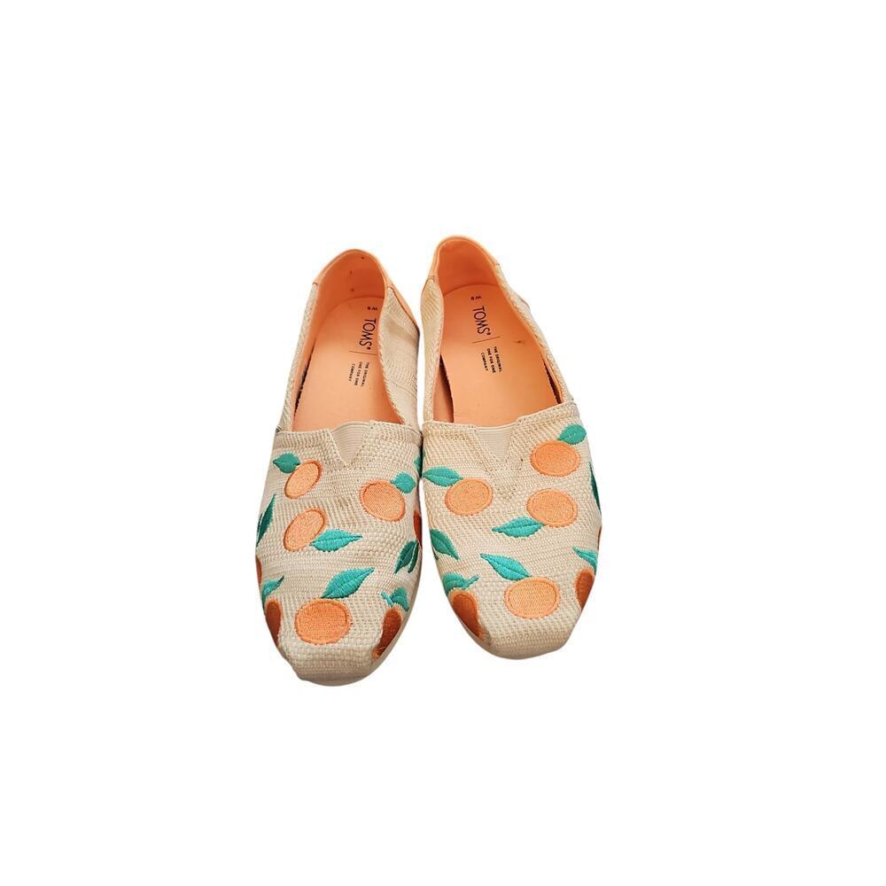 Toms loafers flats slip on  embroidered orange fruit summer shoes sz 9 SH426 - Picture 2 of 8